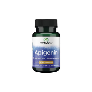 Swanson's Apigenin 50 mg dietary supplement provides 90 capsules, each delivering this sleep-enhancing bioflavonoid.
